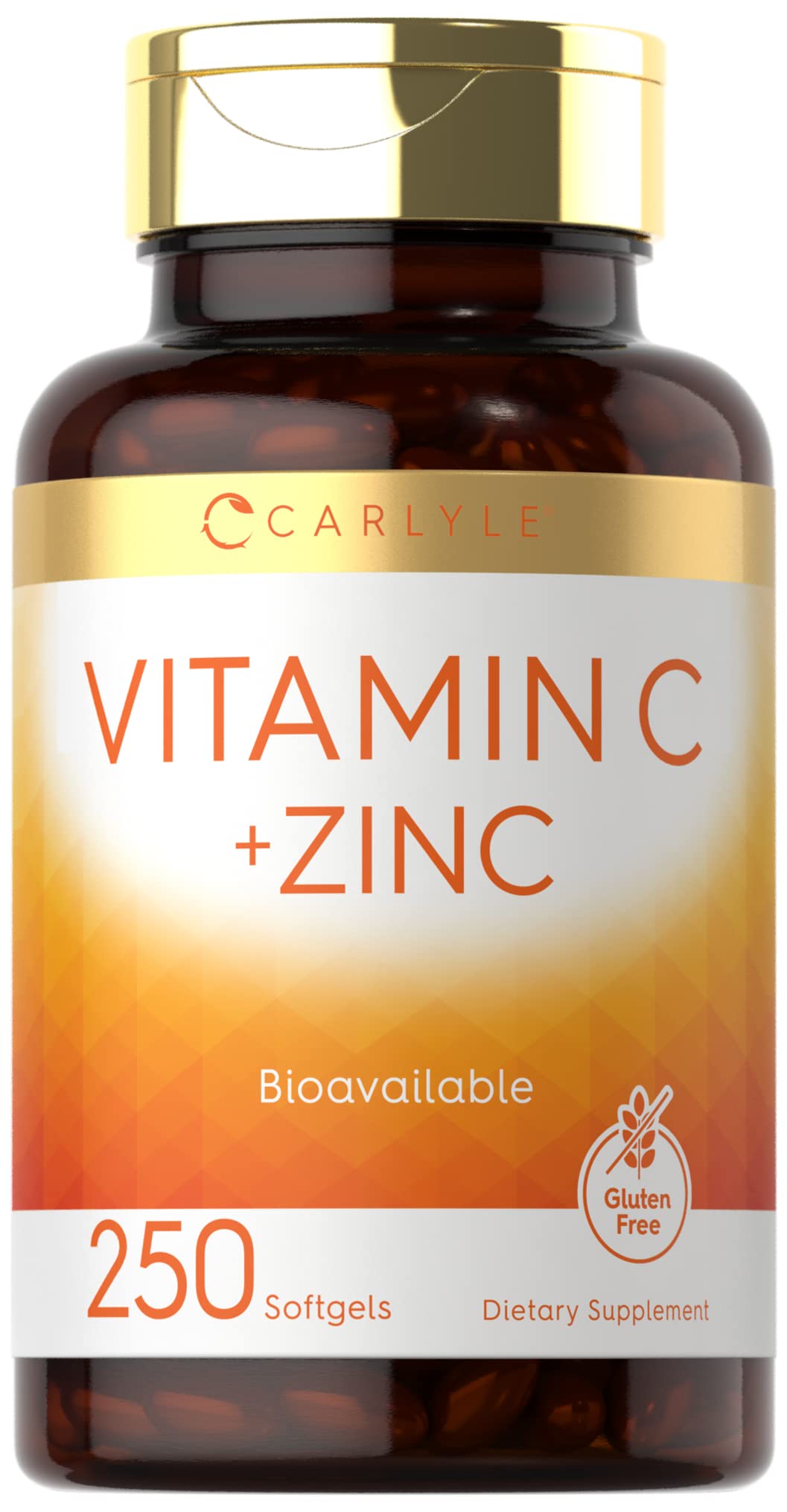 Carlyle Vitamin C with Zinc | 250 Softgels | Bioavailable | Ascorbic Acid | Zinc Oxide | Non-GMO and Gluten Free Supplement